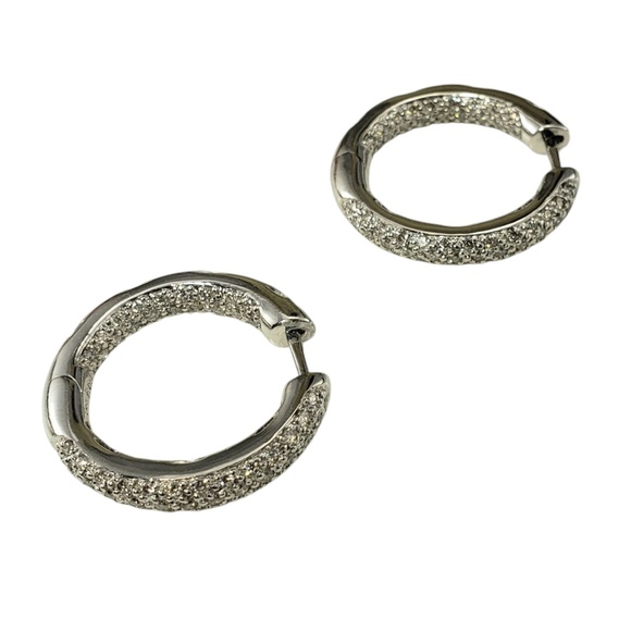 14 Karat White Gold Diamond Hoop Earrings #21231 - Picture 2 of 8